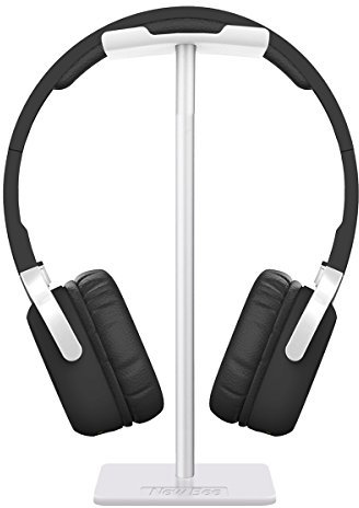 New bee Headphone Stand Headset Holder Earphone Stand with Aluminum Supporting Bar Flexible Headrest ABS Solid Base for All Headphones Size (Silver)