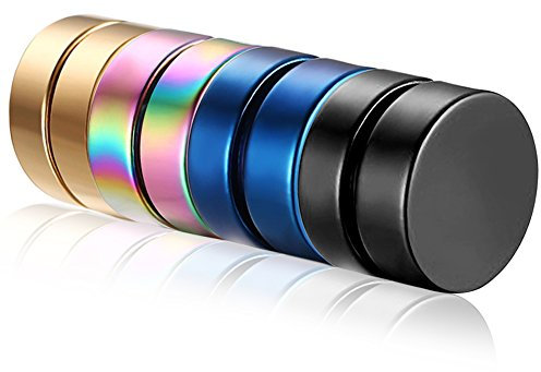Flongo 4 Paare Magnet Ohrringe Set 8mm schwarz gold blau bunt Edelstahl Damen fake Ohrstecker Set magnetisch fake plug tunnel stud magnetic earrings Herren kein Loch ohne Loch Ohrschmuck