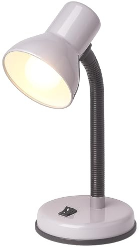 Innoteck 25W Adjustable Desk Lamp with Flexible Arm E27 Silver | Metal table lamp with E27 bulb base, mains powered for study, reading, office, bedside & home workspace.