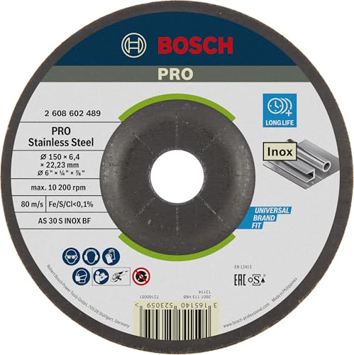 Bosch PRO Stainless Steel Schruppscheibe, 150 x 6 x 22,23 mm | für Edelstahl, Ø 150 mm, Professional Zubehör Kleiner Winkelschleifer