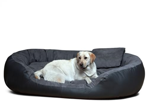 tierlando® Philip VIP Hundebett aus edlem Velours-Kunstleder-Mix mit bequemer Wendematratze, pflegeleichtem Bezug und Stabiler Polsterung Größe: 110x80cm | Farbe: 02 Graphit