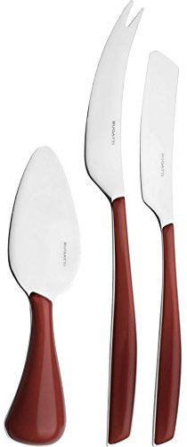 BUGATTI Glamour Set Coltelli da Formaggio, Acciaio Inossidabile, Rosso Magenta, 16x26x3 cm