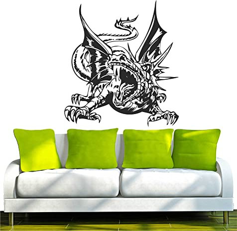 INDIGOS UG WANDTATTOO w354 Drache Drachen Feuer Monster Wandaufkleber 120x108cm, schwarz - Dekoration Fensterfolie - Wandaufkleber - Kinderzimmer Wohnzimmer Schlafzimmer Küche Badezimmer Büro Hotel