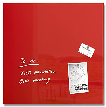 SIGEL GL114 Premium Glas-Magnettafel 48 x 48 cm rot hochglänzend, SGS geprüft, einfache Montage, incl. 3 Magnete, Artverum