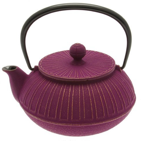 Iwachu Japanische Tetsubin-Teekanne, aus Eisen, Chrysanthemen-Design, goldfarben und Violett