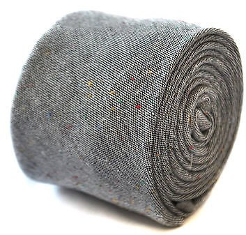 Frederick Thomas Skinny Pale Speckled Grey Linen Tie, Slim 6.5cm Width – Men’s Formal Necktie for Office, Weddings, Dinner, Business Suits – Slim Fit Tailored Accessory