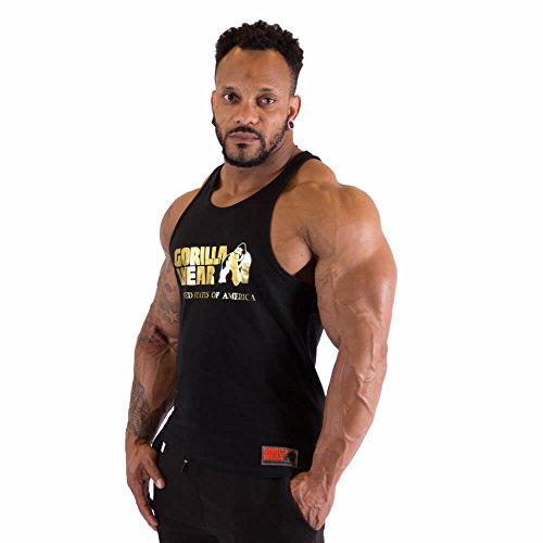 Gorilla Wear Classic Fitness Tank Top - weiß - Bodybuilding Sport Freizeit mit Logo Aufdruck leicht und bequem für optimale Bewegung aus Baumwolle