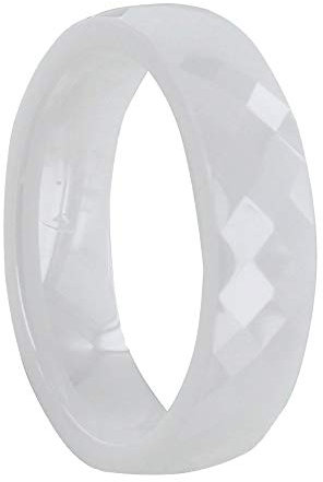 LES POULETTES BIJOUX - Bague Anneau Large Céramique Blanche Facettée - 6mm - Taille 52