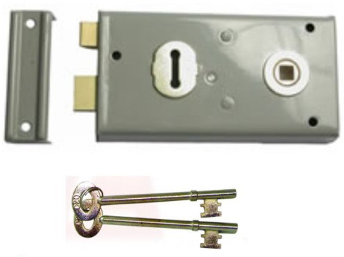 ERA Double Handed Rim Sash Lock Grey 143 x 73mm + 2 Keys