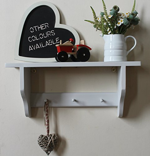 Shakers shelf with 3 pegs, Dimpse pale grey shabby chic finish