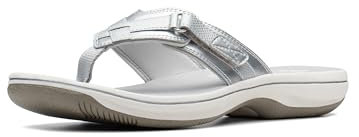 Clarks Women's Breeze Sea Flip Flop, New Silver Synthetic, 9.5 UK
