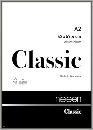 nielsen Aluminium Bilderrahmen Classic, 42 x 59,4 cm (A2), Grau | Aluminium Posterrahmen im Hoch- & Querformat zum Aufhängen Grau glänzend Echtglas