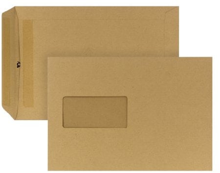 POSTHORN Versandtasche C5 (229x162x1mm) selbstklebend mit Fenster braun 90g 500 Stück