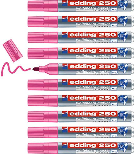 edding 250 Whiteboardmarker - pink - 10 Whiteboard Stifte - Rundspitze 1,5-3 mm - Boardmarker abwischbar - für Whiteboard, Flipchart, Magnettafel, Pinnwand, Memoboard - Sketchnotes