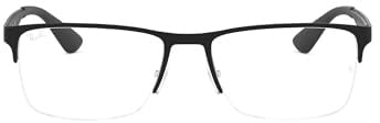 Ray-Ban Unisex RX6335 Rectangular Prescription Eyewear Frames, Matte Black/Demo Lens, 56 mm