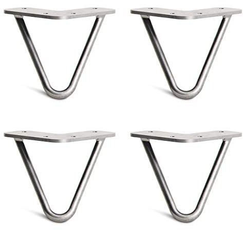 [HLC] 4 x Hairpin Table Legs – Superior Double Weld Steel Construction With Screws, Build Guide & Protector Feet Worth £8 Included! – 10mm Steel [4/10cm,Clear Coat]