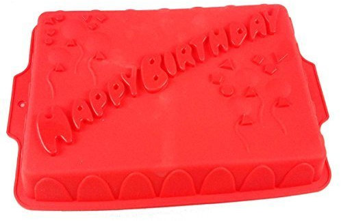 GMMH Silikonbackform Happy Birthday rot Kuchen Backform Kuchenform Brotbackform Obstbodenform (rot)