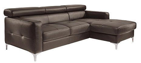 Mivano Ecksofa Sammy, Schlafsofa in Lederimitat mit Bettkasten und Kopfteilverstellung, 227 x 74 x 187, Kunstleder, dunkelbraun