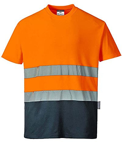 Portwest S173 Hi-Vis Cotton Comfort Contrast T-Shirt Short Sleeve Crew Neck | Orange/Navy, 3X Large, EN ISO 20471 Class 2, CE Certified, RIS 3279-TOM, Classic Fit, Moisture Wicking Fabric, Rail