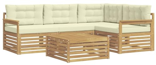 vidaXL Outdoor-Sofagarnitur mit Kissen 6 pcs Weiß und Creme Polyester, Patio Loungeset, modernes Sofa für draußen, wetterbeständiger Gartenspaß, Bequeme Terrassenmöbel