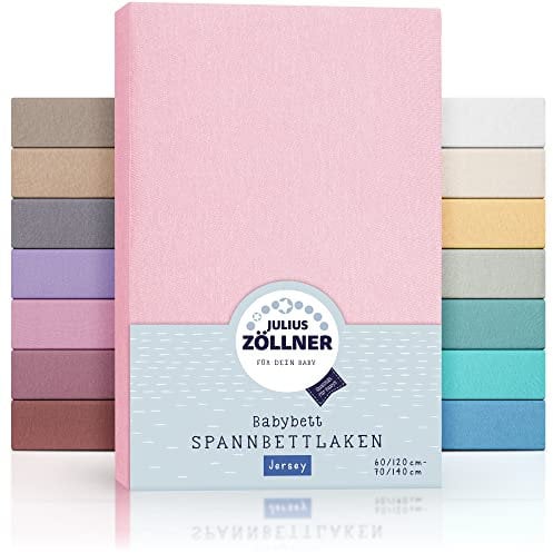 Julius Zöllner Jersey Spannbettlaken für Baby- & Kinderbett, 100% Jersey-Baumwolle, OEKO-TEX Standard 100 zertifiziert, Größe: 60x120cm / 70x140cm, 1er Pack, rosa