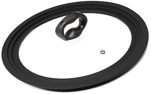 Ecolution Universal Tempered Glass Vented Lid - Graduated Lid Fits 9.5, 10, and 12 Diameter Pots and Pans - Heat Resistant Silicone Rim