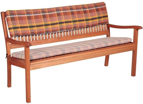Doppler Bankauflage braun kariert I Rücken-Auflage 110x30x6cm für 2-er Bank I Polsterauflage aus Baumwolle & Polyester I Sitzbankauflage weich & bequem I Rückenkissen zum Festbinden an Sitzbank