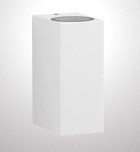 Trango IP44 Up & Down Light in Weiß Eckig 8013-SSW mit integriertem Dämmerungssensor (Tag & Nacht Schalter) Wandleuchte, Wandstrahler aus Alu-Druckguss inkl. 2x GU10 Fassung ohne Leuchtmittel