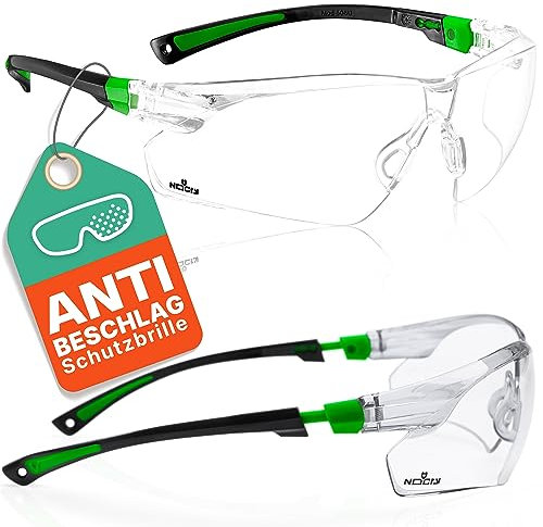 NoCry Schutzbrille mit Durchsichtigen Anti-Beschlag und kratzbeständigen Gläsern, Seitenschutz und Rutschfesten Bügeln, UV-Schutz, EN166/EN170 zertifiziert. Verstellbar (Schwarz & Grün)
