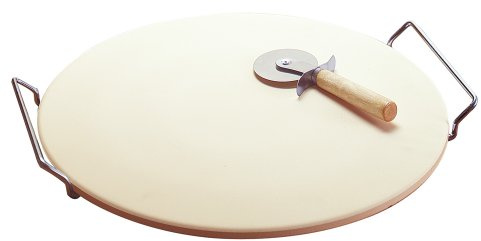 GoodCook Oven to Table Ceramic Stoneware Pizza Stone with Metal Rack, 14.75, White
