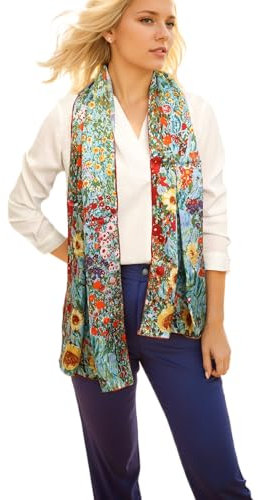 Prettystern Damen Seidenschal 160cm lange Malerei Kunstdrucke Gustav Klimt - Farmgarten mit Sonnenblumen P929