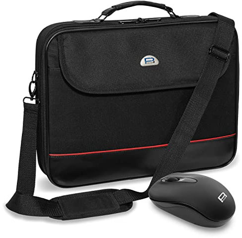 PEDEA - Laptoptasche Trendline Notebook-Tasche bis 18,4 Zoll (46,7cm) inkl. schnurloser Maus I Notebook Umhängetasche mit Schultergurt - Umhängetasche mit Laptoptach - für Damen & Herren, schwarz
