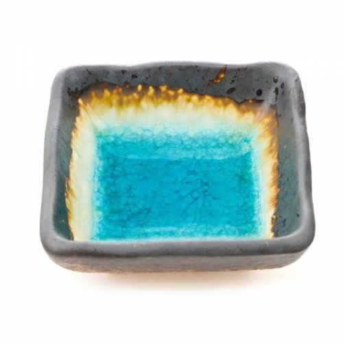 Zen Minded Blau Crackleglaze Japanische Keramikschale Für Soja, Wasabi Und Sushi - Quadrat Türkis Schüssel