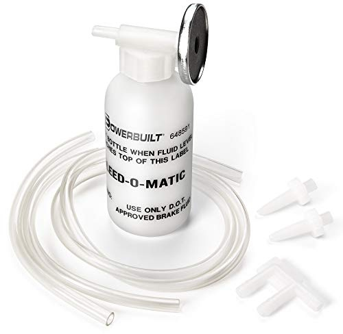 Powerbuilt Bleed-O-Matic One-Man Brake Bleeder Kit – Opaque Bottle, Transparent Hoses & Tapered Fittings – No Mess Brake Fluid Bleeding - 648591