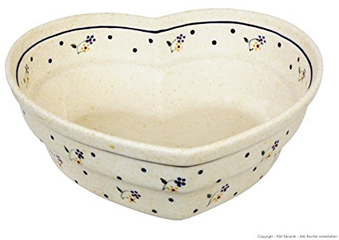 Bunzlauer Keramik Herzschüssel, B=21,9cm, H=7,7cm V=1,5 L im Dekor 111