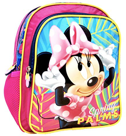 Minnie Mouse - Spring Palms - Kindergarten-Rucksack/Kindergartentasche (ca. 29 x 23 x 11/14.5 cm) - für die Brotdose/Trinkflasche - Motiv: Minnie Mouse + Art Sticker - Vorschul-Rucksack