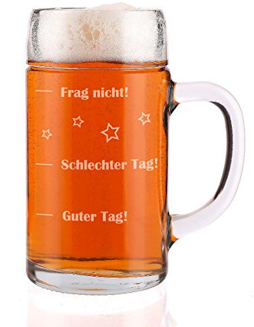 Herz & Heim® Maßkrug 1L mit Gravur - Guter Tag - Schlechter Tag - Frag nicht! - das Stimmungsglas als lustige Geschenkidee
