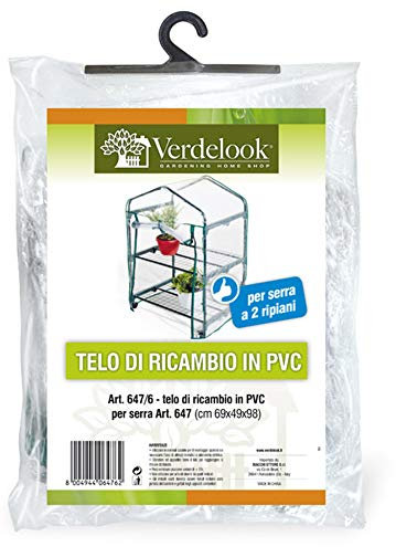 VERDELOOK | Telo di Ricambio in PVC Trasparente per Serre cod: 647 e 647/19, Resistente, Protezione Piante, Apertura Frontale con Cerniera, per Serre a 2 Ripiani, 69x49x98 cm, Serra 2 ripiani