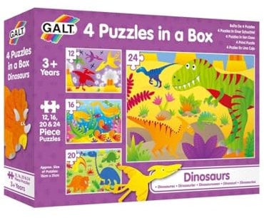 Galt Toys, 4 Puzzles in a Box - Dinosaurs, Dinosaur Jigsaw Puzzle for Kids, Ages 3 Years Plus