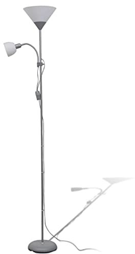 vidaXL Deckenfluter Grau Stehlampe Stehleuchte Standleuchte Leseleuchte Lampe