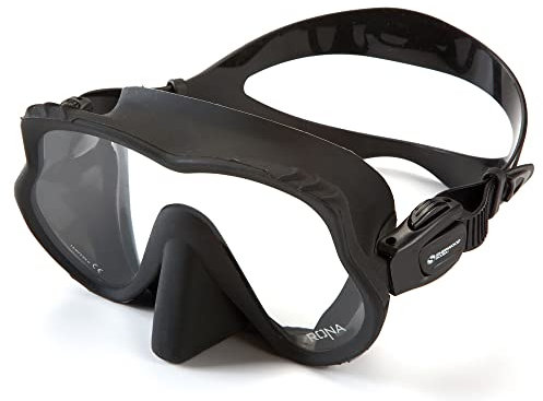 Sherwood SCUBA Rona Adult framlerss mask for Scuba, Snorkeling, and Underwater Photography - Black Silicone