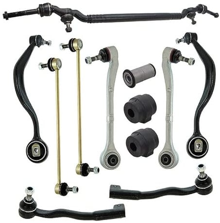 BESTPRICE 2x Querlenker Vorderachse oben, 2x Querlenker Vorderachse unten, 1x Lenkhebelbuchse, 1x Spurstange Mitte, 2x Gummilager Stabilisator, 2x Gummilager Stabilisator Kompatibel mit BMW 7er (E38)