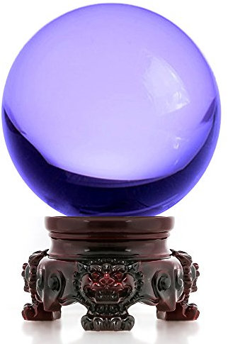Amlong Crystal Violette Kristallkugel mit Ständer aus Redwood Löwe Harz und Geschenkbox für dekorative Kugel, Lensball-Fotografie, Wahrsagung oder Feng Shui und Wahrsagerkugel