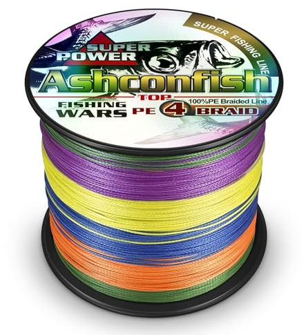 Ashconfish - Filo da pesca intrecciato super forte, 4 fili, 100 m, 13,6 kg, resistente all'abrasione, incredibile superline Zero Stretch diametro piccolo, multicolore