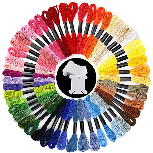 Pllieay 50 Matassine Filo Da Ricamo Croce Filo Da Cucito, Multicolore, Compreso 12 Pcs Bobine Da Ricamo