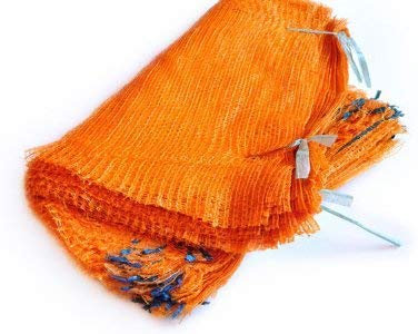 Orange Net Sacks 50cm x 78cm Holds up to 30Kg with Drawstring Raschel Bags Mesh Vegetables Logs Kindling Wood (400)