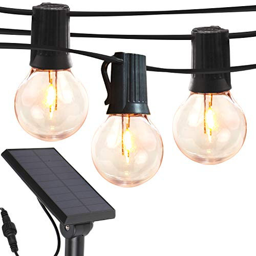 Brightech Ambience Pro - Globe Solar LED Outdoor String Lights – Waterproof, 1W Retro Edison Filament Bulbs - 27 Ft Patio Lights Create Bistro Ambience in Your Yard, Pergola - Soft White