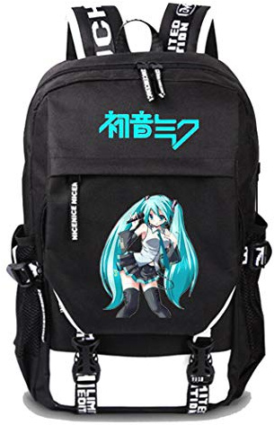 WANHONGYUE Hatsune Miku Anime Cosplay Schultasche Laptop Backpack Rucksack mit USB-Ladeanschluss