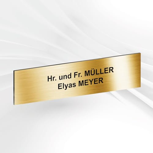 Personalisierte PVC Briefkastenschild mit selbstklebender Rückseite – 10 x 2,5 cm – Lasergravur – 20 Farben verfügbar (Metallisches Gold)