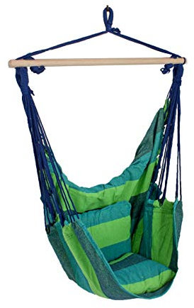 DbKW (Blau gestreift) Hängesessel inkl. 2 Kissen. In- & Outdoor Hängesitz Hängematte-Sitz Schaukelsessel Sessel…